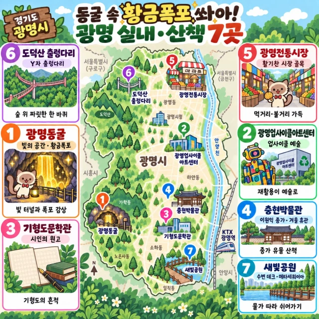 동굴 속 황금폭포 쏴아! 광명 실내·산책 7곳 인포그래픽