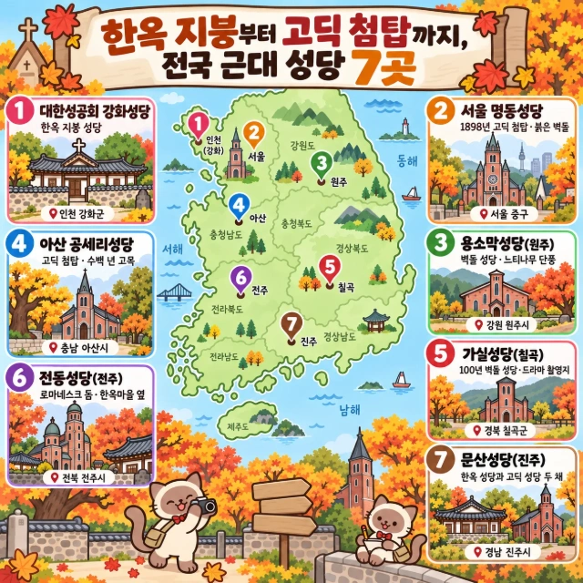 한옥 지붕부터 고딕 첨탑까지, 전국 근대 성당 7곳 인포그래픽