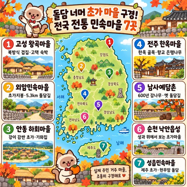 돌담 너머 초가 마을 구경! 전국 전통 민속마을 7곳 인포그래픽