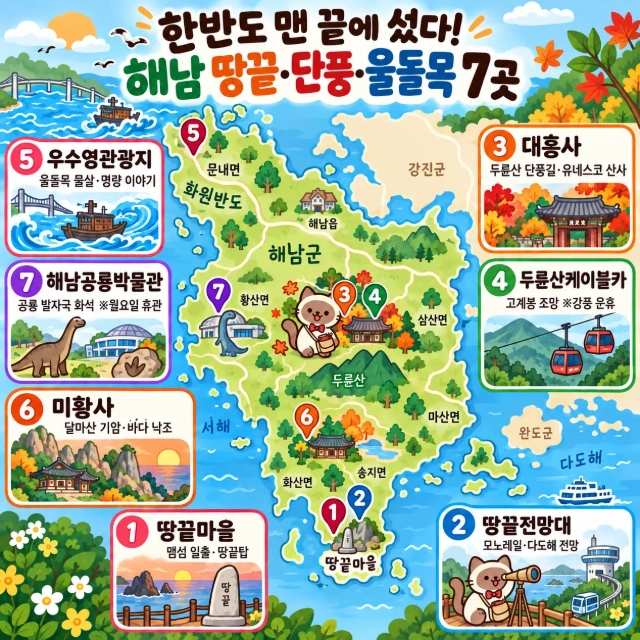 한반도 맨 끝에 섰다! 해남 땅끝·단풍·울돌목 7곳 인포그래픽