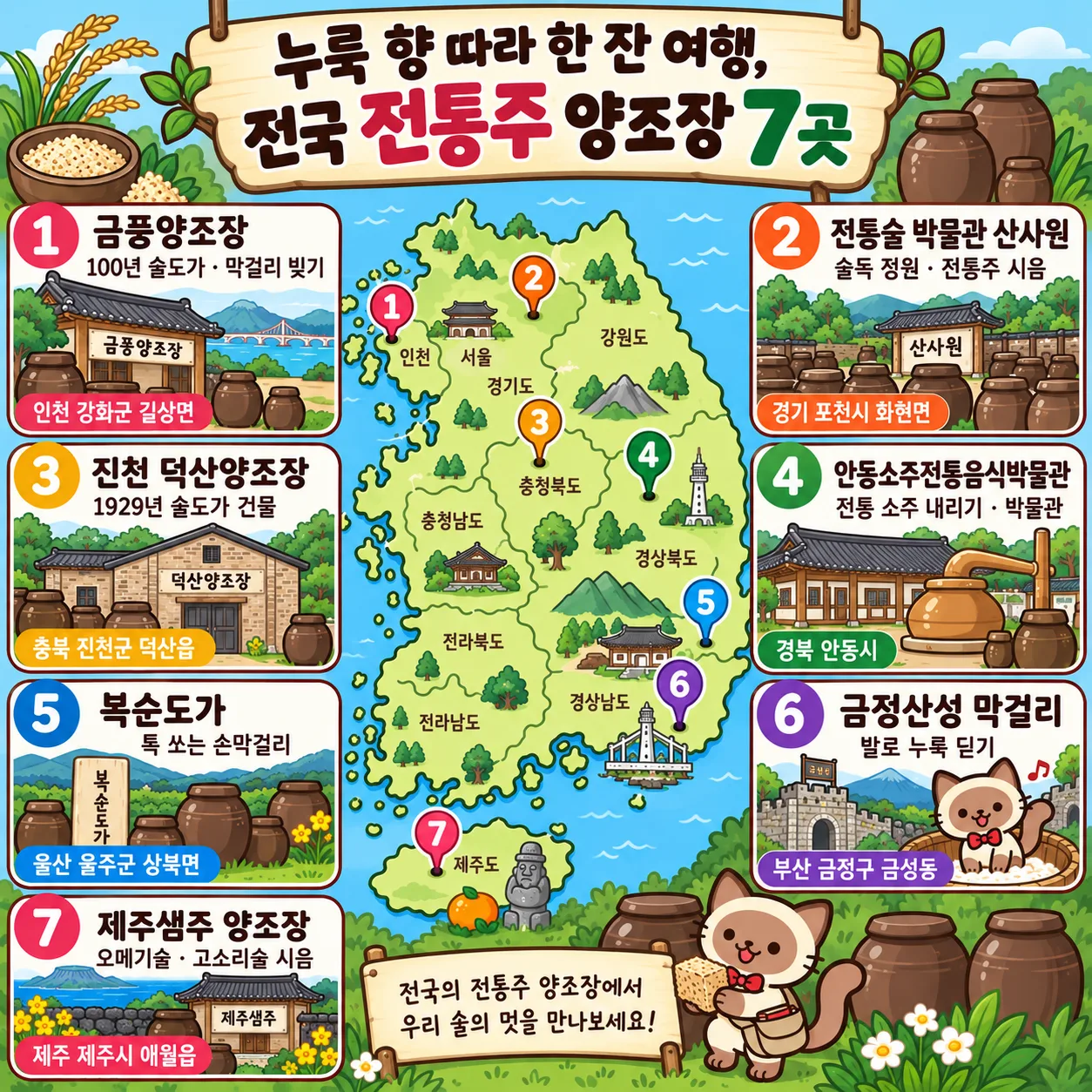 누룩 향 따라 한 잔 여행, 전국 전통주 양조장 7곳 테마지도