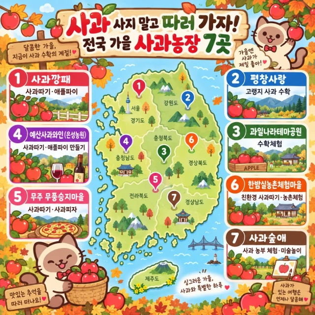 사과 사지 말고 따러 가자! 전국 가을 사과농장 7곳 인포그래픽