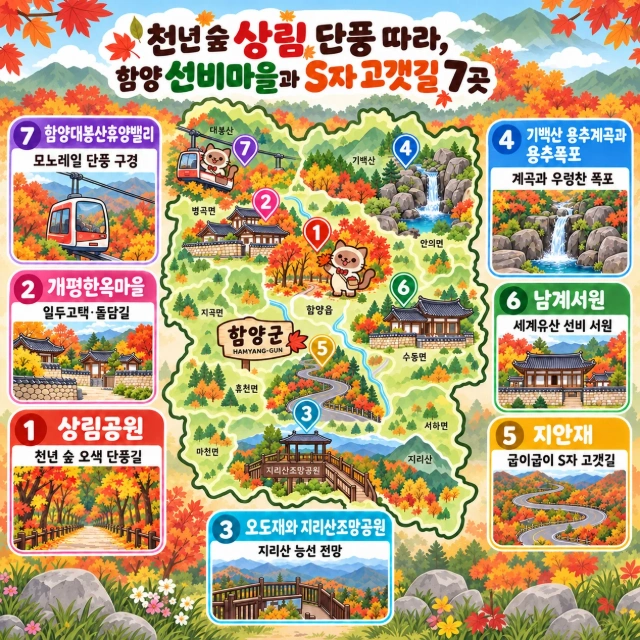 천년 숲 상림 단풍 따라, 함양 선비마을과 S자 고갯길 7곳 인포그래픽