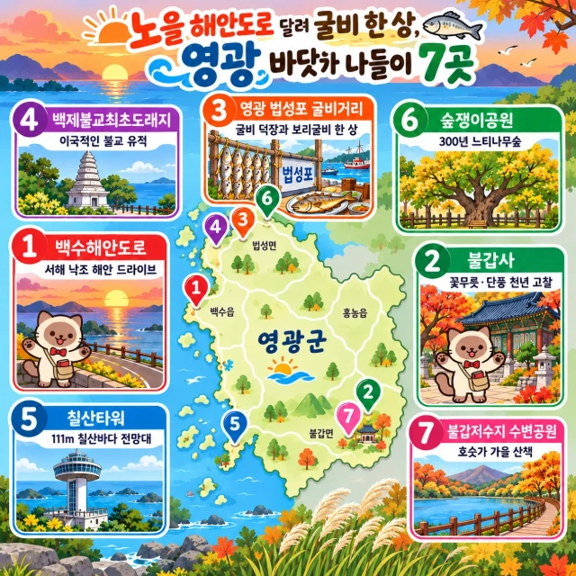 노을 해안도로 달려 굴비 한 상, 영광 바닷가 나들이 7곳 인포그래픽