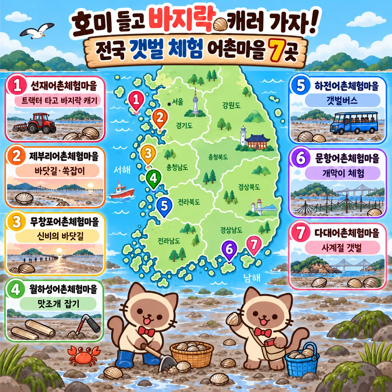 호미 들고 바지락 캐러 가자! 전국 갯벌 체험 어촌마을 7곳 테마지도