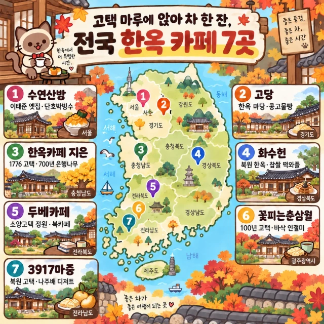 고택 마루에 앉아 차 한 잔, 전국 한옥 카페 7곳 인포그래픽