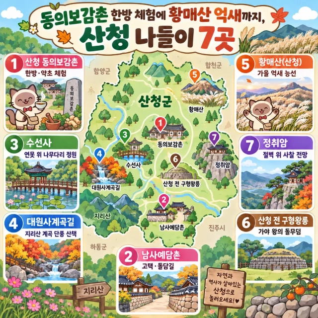 동의보감촌 한방 체험에 황매산 억새까지, 산청 나들이 7곳 인포그래픽