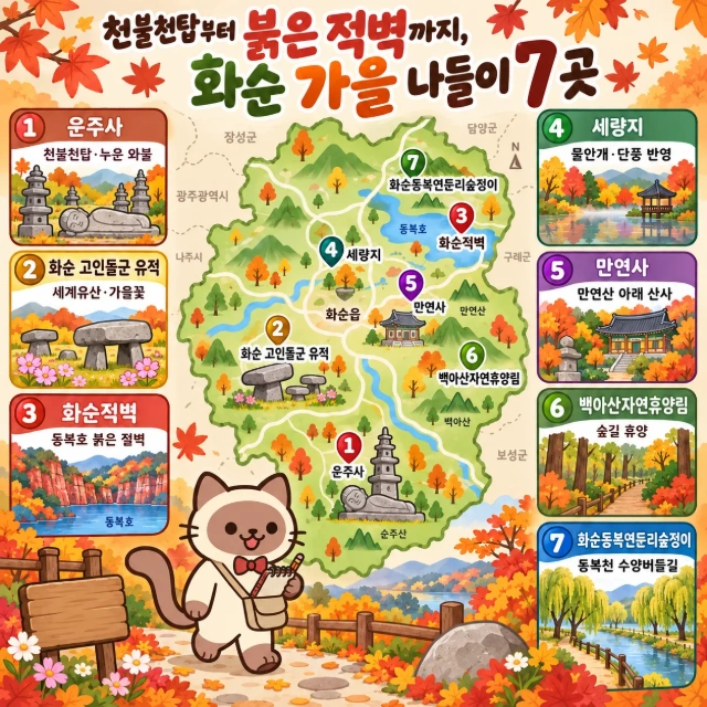 천불천탑부터 붉은 적벽까지, 화순 가을 나들이 7곳 인포그래픽