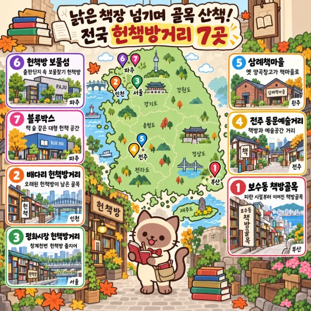 낡은 책장 넘기며 골목 산책! 전국 헌책방거리 7곳 인포그래픽