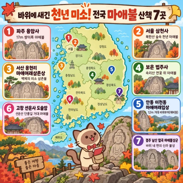 바위에 새긴 천년 미소! 전국 마애불 산책 7곳 인포그래픽