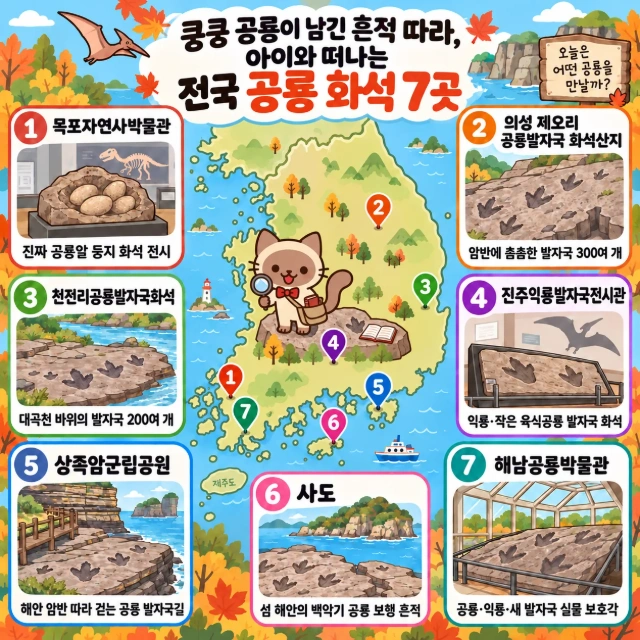 쿵쿵 공룡이 남긴 흔적 따라, 아이와 떠나는 전국 공룡 화석 7곳 인포그래픽