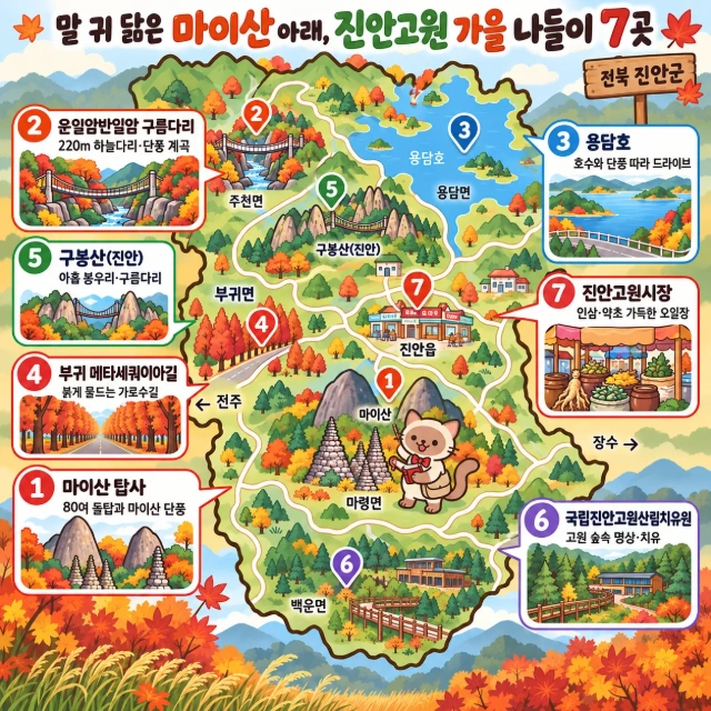 말 귀 닮은 마이산 아래, 진안고원 가을 나들이 7곳 인포그래픽