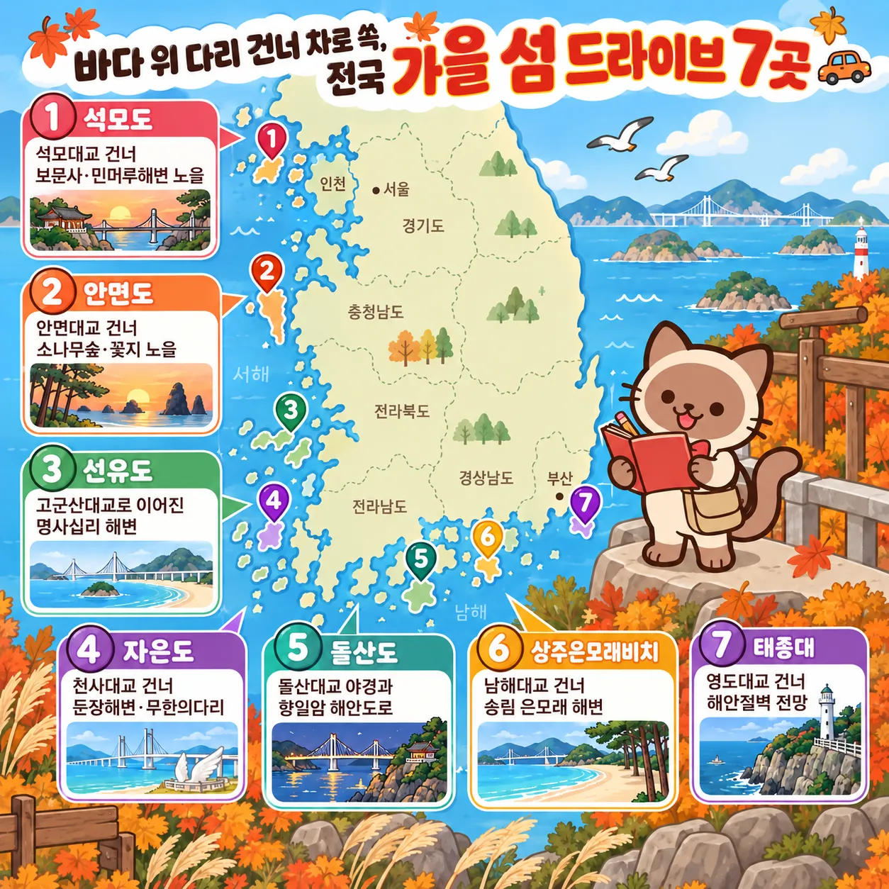 바다 위 다리 건너 차로 쏙, 전국 가을 섬 드라이브 7곳 테마지도