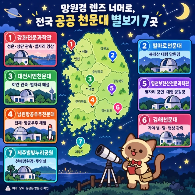 망원경 렌즈 너머로, 전국 공공 천문대 별보기 7곳 인포그래픽