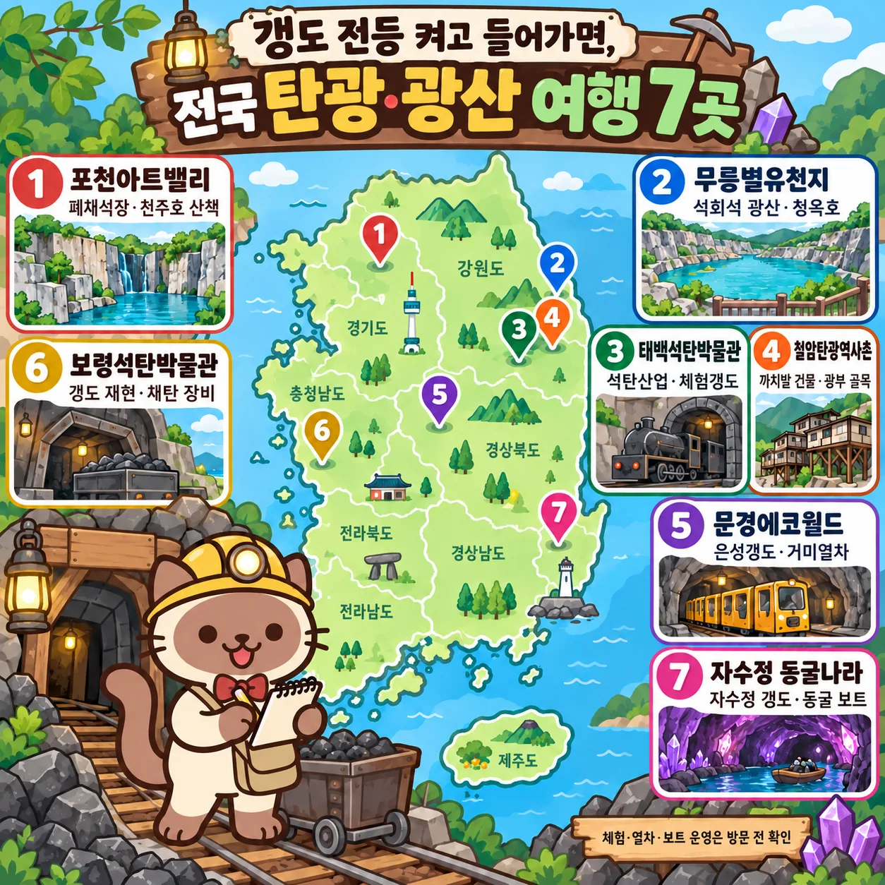 갱도 전등 켜고 들어가면, 전국 탄광·광산 여행 7곳 테마지도