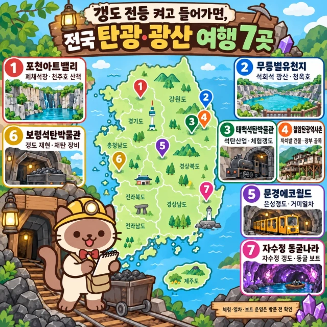 갱도 전등 켜고 들어가면, 전국 탄광·광산 여행 7곳 인포그래픽