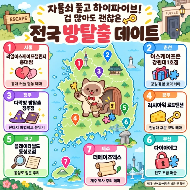 자물쇠 풀고 하이파이브! 겁 많아도 괜찮은 전국 방탈출 데이트 인포그래픽