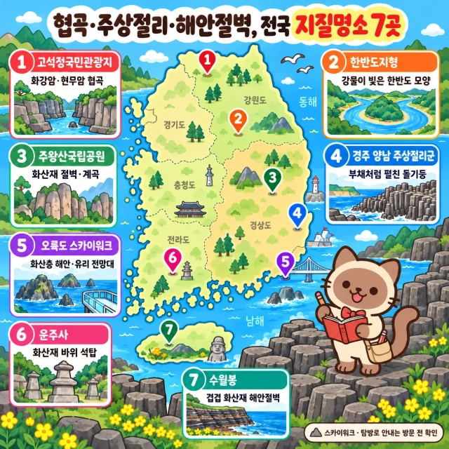 협곡·주상절리·해안절벽, 전국 지질명소 7곳 인포그래픽