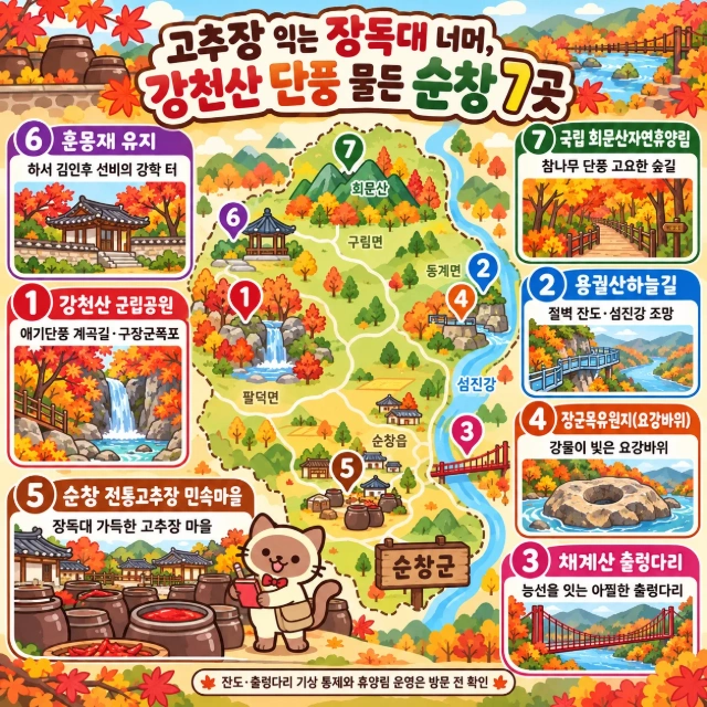 고추장 익는 장독대 너머, 강천산 단풍 물든 순창 7곳 인포그래픽