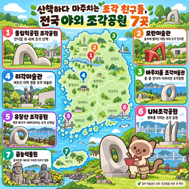 산책하다 마주치는 조각 친구들, 전국 야외 조각공원 7곳 인포그래픽