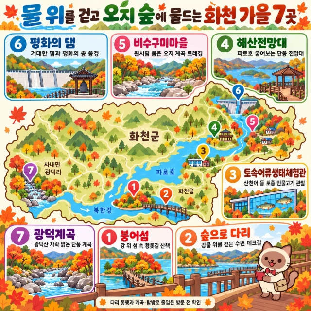 물 위를 걷고 오지 숲에 물드는 화천 가을 7곳 인포그래픽