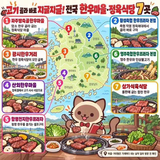 고기 골라 바로 지글지글! 전국 한우마을·정육식당 7곳 인포그래픽