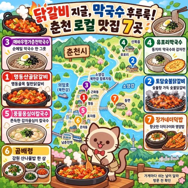닭갈비 지글, 막국수 후루룩! 춘천 로컬 맛집 7곳 인포그래픽