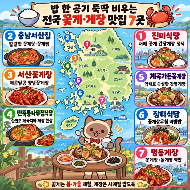 밥 한 공기 뚝딱 비우는 전국 꽃게·게장 맛집 7곳 인포그래픽