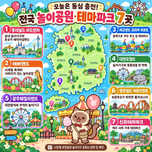 오늘은 동심 충전! 전국 놀이공원·테마파크 7곳 인포그래픽