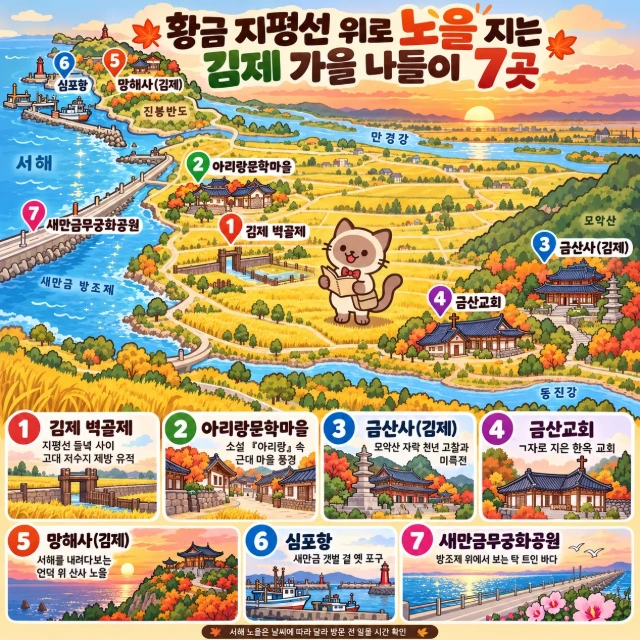 황금 지평선 위로 노을 지는 김제 가을 나들이 7곳 인포그래픽