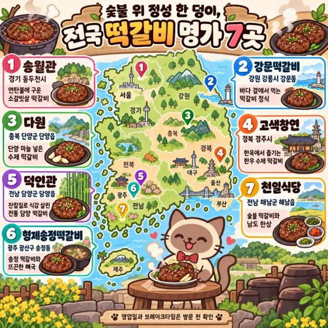 숯불 위 정성 한 덩이, 전국 떡갈비 명가 7곳 인포그래픽
