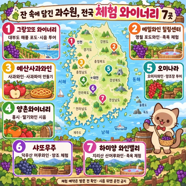 잔 속에 담긴 과수원, 전국 체험 와이너리 7곳 인포그래픽