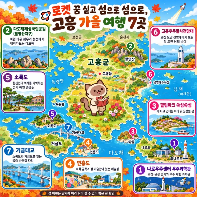 로켓 꿈 싣고 섬으로 섬으로, 고흥 가을 여행 7곳 인포그래픽