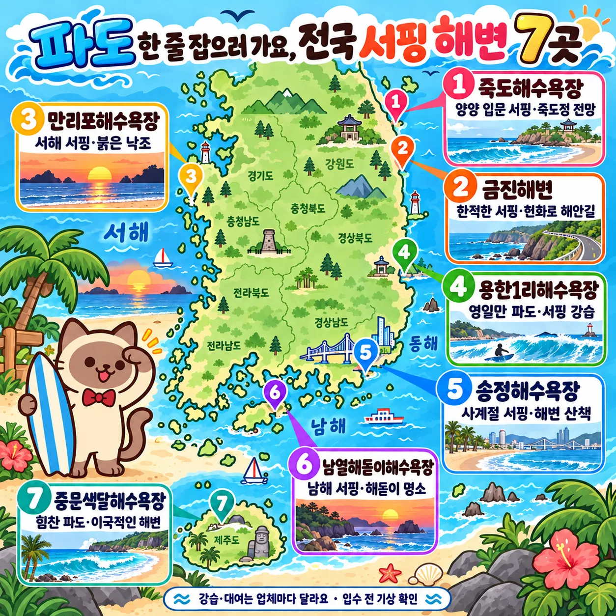 파도 한 줄 잡으러 가요, 전국 서핑 해변 7곳 테마지도
