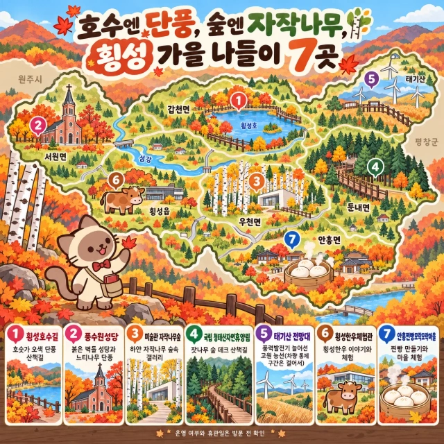 호수엔 단풍, 숲엔 자작나무, 횡성 가을 나들이 7곳 인포그래픽
