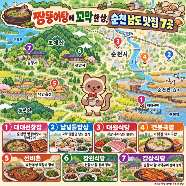 짱뚱어탕에 꼬막 한 상, 순천 남도 맛집 7곳 인포그래픽