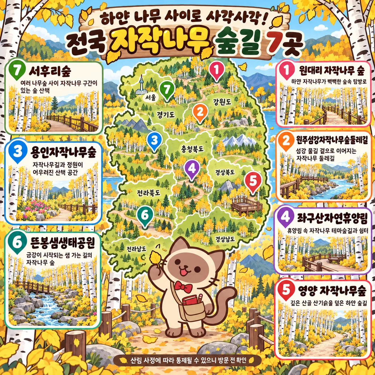하얀 나무 사이로 사각사각! 전국 자작나무 숲길 7곳 테마지도