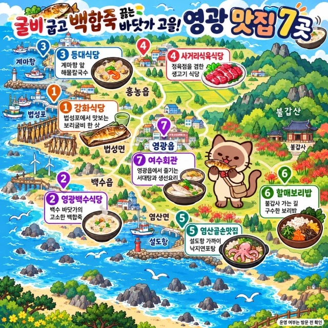 굴비 굽고 백합죽 끓는 바닷가 고을! 영광 맛집 7곳 인포그래픽