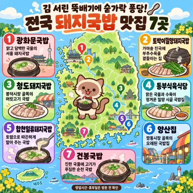 김 서린 뚝배기에 숟가락 퐁당! 전국 돼지국밥 맛집 7곳 인포그래픽