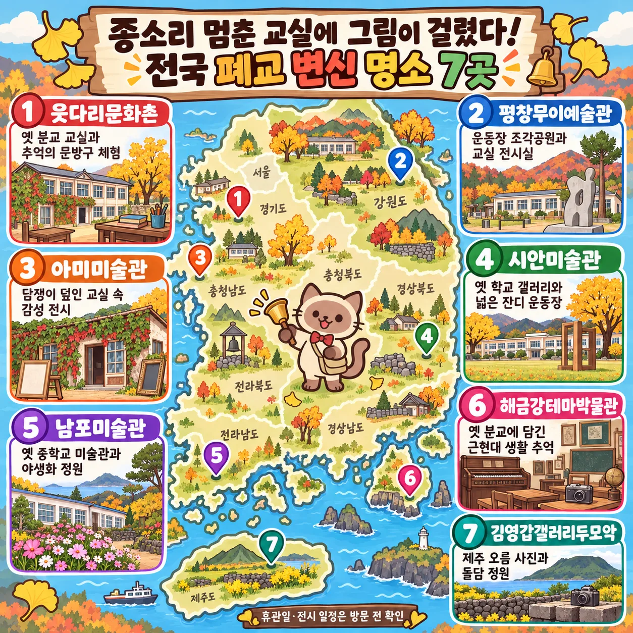 종소리 멈춘 교실에 그림이 걸렸다! 전국 폐교 변신 명소 7곳 테마지도