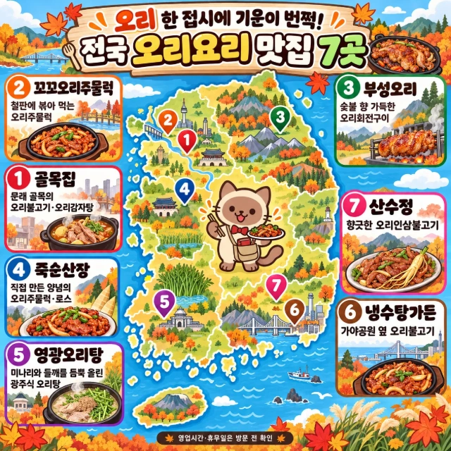 오리 한 접시에 기운이 번쩍! 전국 오리요리 맛집 7곳 인포그래픽