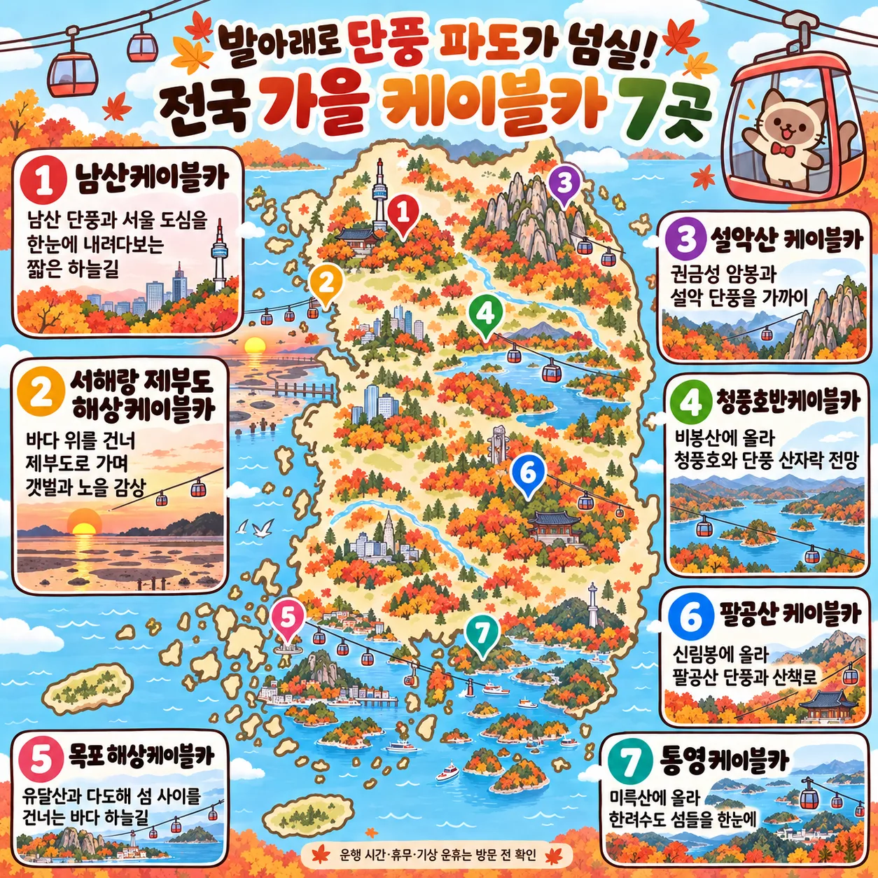 발아래로 단풍 파도가 넘실! 전국 가을 케이블카 7곳 테마지도