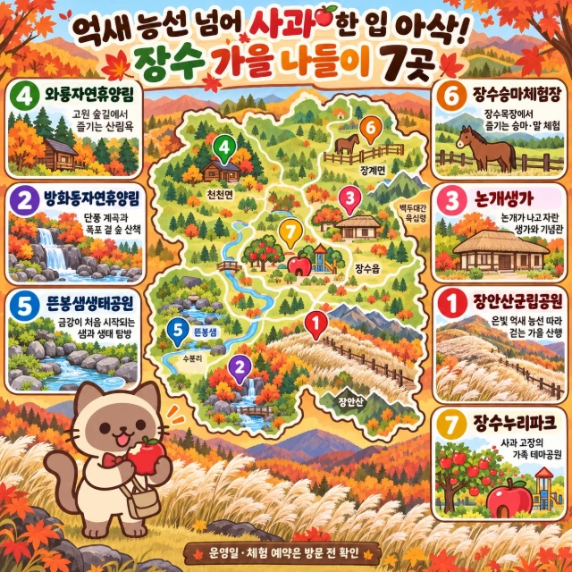 억새 능선 넘어 사과 한 입 아삭! 장수 가을 나들이 7곳 인포그래픽