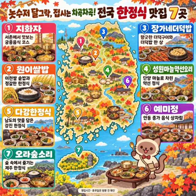 놋수저 달그락, 접시는 차곡차곡! 전국 한정식 맛집 7곳 인포그래픽