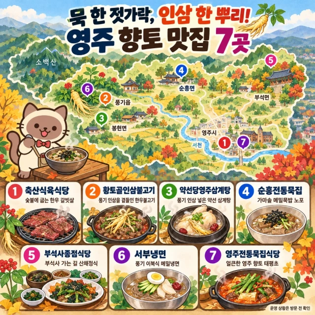 묵 한 젓가락, 인삼 한 뿌리! 영주 향토 맛집 7곳 인포그래픽