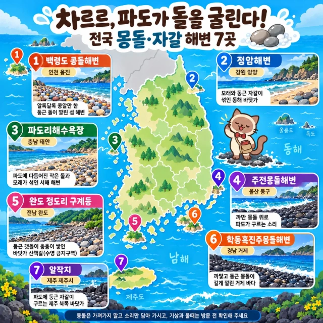 차르르, 파도가 돌을 굴린다! 전국 몽돌·자갈 해변 7곳 인포그래픽