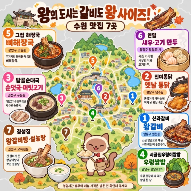 왕의 도시는 갈비도 왕사이즈! 수원 맛집 7곳 인포그래픽