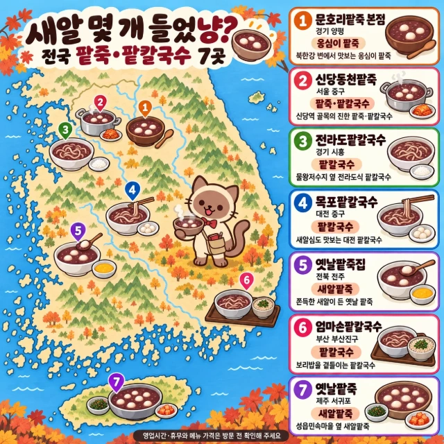 새알 몇 개 들었냥? 전국 팥죽·팥칼국수 7곳 인포그래픽