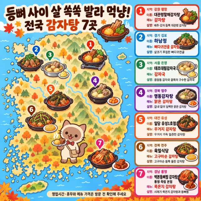 등뼈 사이 살 쏙쏙 발라 먹냥! 전국 감자탕 7곳 인포그래픽