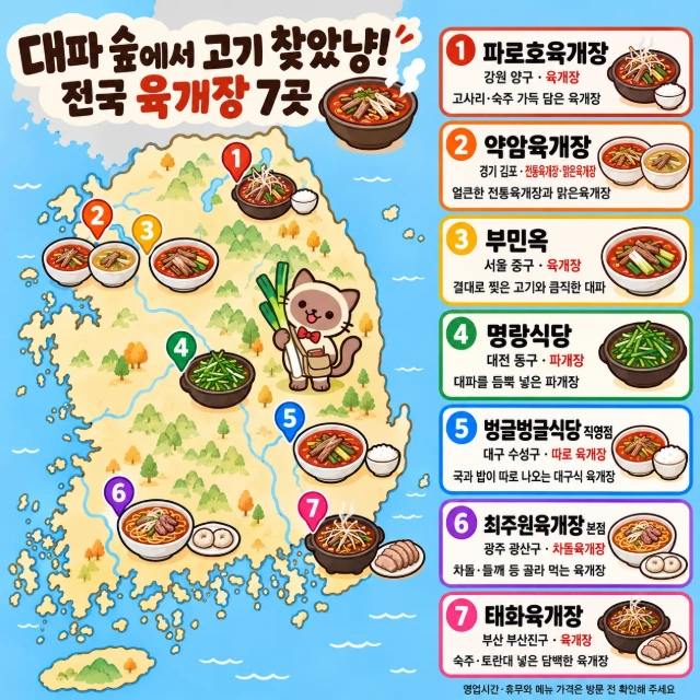 대파 숲에서 고기 찾았냥! 전국 육개장 7곳 인포그래픽